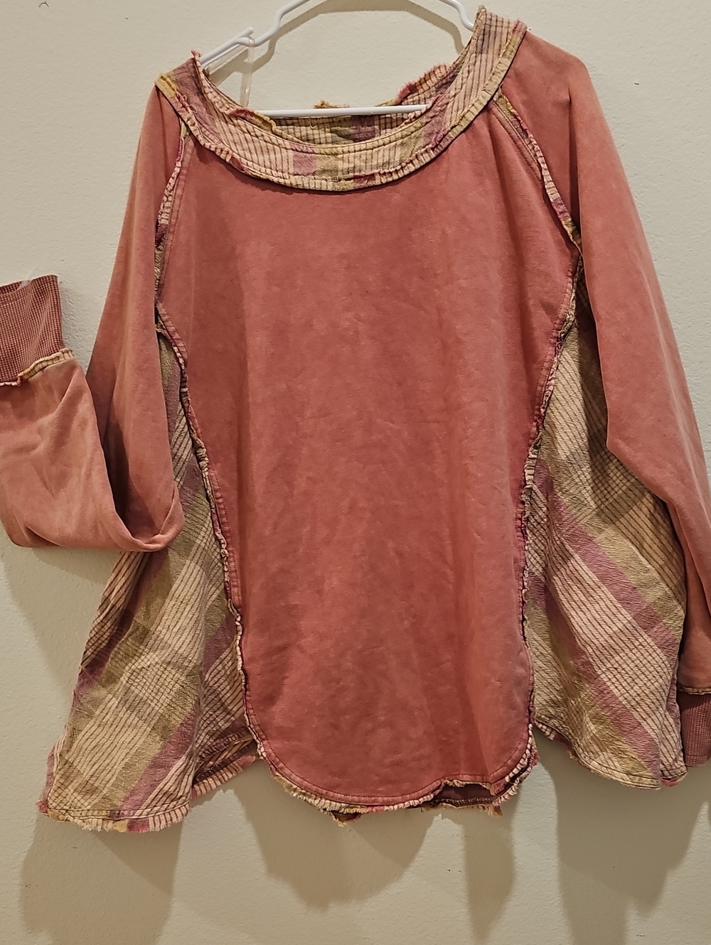 Oli & Hali Dusty Rose and Olive Patchwork Pullover Hoodie